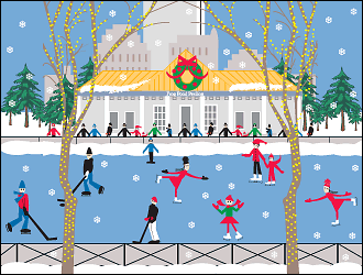 Skating on Frog Pond Holiday Card.